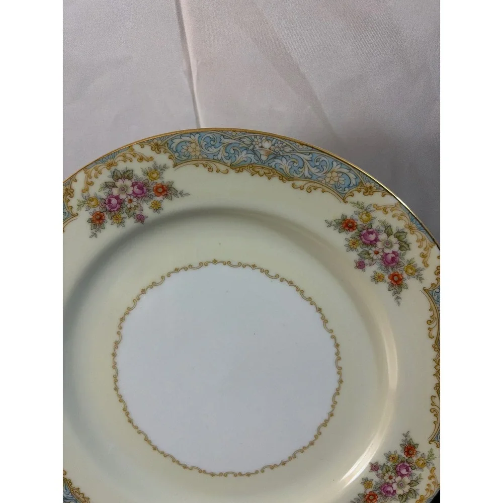 Noritake Morimura Japan Vintage Floral Blue Scroll Gold Trim Dinner‎ Plate 10in
